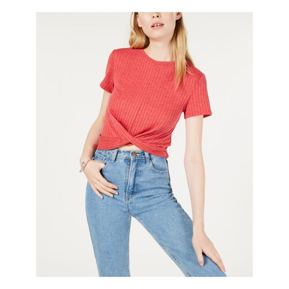 NWT PROJECT 28 NYC Womens Red Textured Short Sleeve Crew Neck Top L